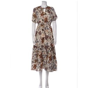 Saks Fifth Avenue Cream and Brown Floral Midi Dress